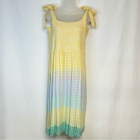 Lauren Conrad Womens Midi Sundress Sz XL Smocked Stretch Gauzy Gingham Coquette - Picture 3 of 12